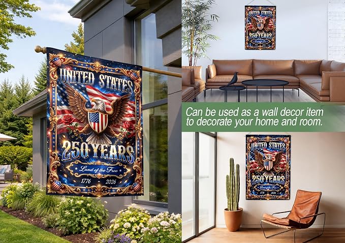 250 Years America Garden Flag, 250th Anniversary Usa Flag, American 250th Anniversary Patriotic Design, Garden Flags For Outside, Land of The Free 1 (30x40 Inch)