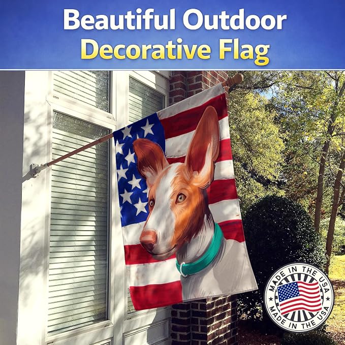 Caroline's Treasures CK6565CHF Ibizan Hound Dog American Flag House Flag Large Porch Sleeve Pole Decorative Outside Yard Banner Artwork Wall Hanging, Polyester, House Size, Multicolor