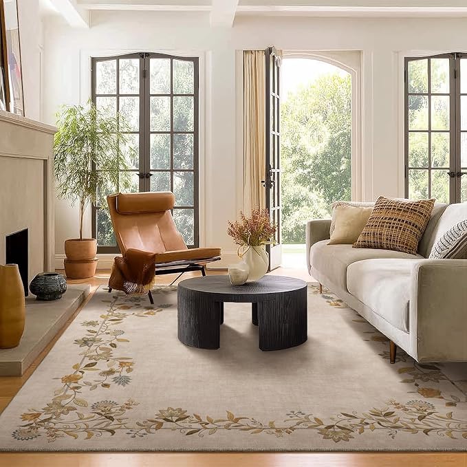 6x9 Area Rugs for Living Room: Washable Bedroom Rug Stain Resistant Non Slip Low Pile Ultra Soft Faux Wool Lightweight Vintage Print Rugs for Kitchen Dining Room Farmhouse Nursery Home Office