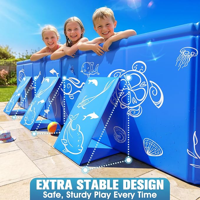 Foldable Kiddie Pool with Canopy Toddler Swimming Pool 53*40*33IN | Foldable Kiddie Pool With Removable Canopy，Delicate Sea-Life Pattern, 0.4mm Thickness Robust Build Pop Up Baby Pool