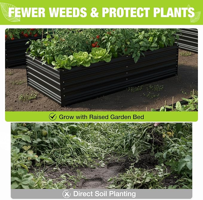 WORKPRO 7.5x4x2ft Outdoor Galvanized Raised Garden Bed, Rust-Resistant Planter Raised Beds for Vegetable, Flowers, Herbs, Black