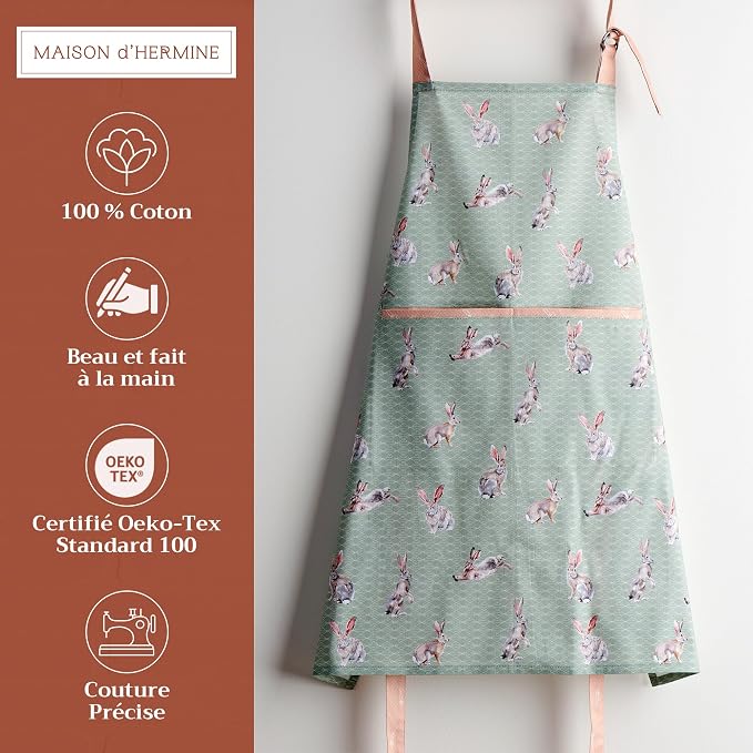 Maison d' Hermine Aprons for women with Pocket 100% Cotton (27.50"x31.50") | Adjustable Neck Strap & long ties Apron Men Chef Wedding Cooking Gardening Server Maid
