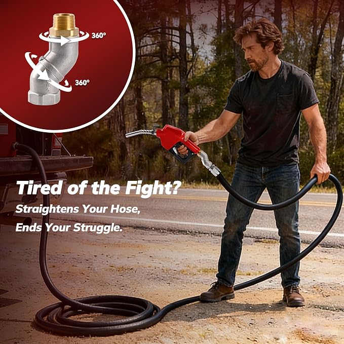 3/4" NPT Automatic Fuel Nozzle, Gas Pump Nozzle with Fuel Hose Swivel & Hook. Auto Shut-Off, Max Flow 16 GPM, 3-Speed Padlock. For Gasoline, Diesel, Kerosene, Biodiesel up to B20. Red