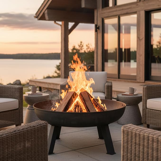 Sunnydaze Cast Iron Heavy Duty Fire Pit for Outside - Wood Burning Outdoor Fire Pit Bowl with Handles for Patio, Backyard, Camping - 34" - Gray