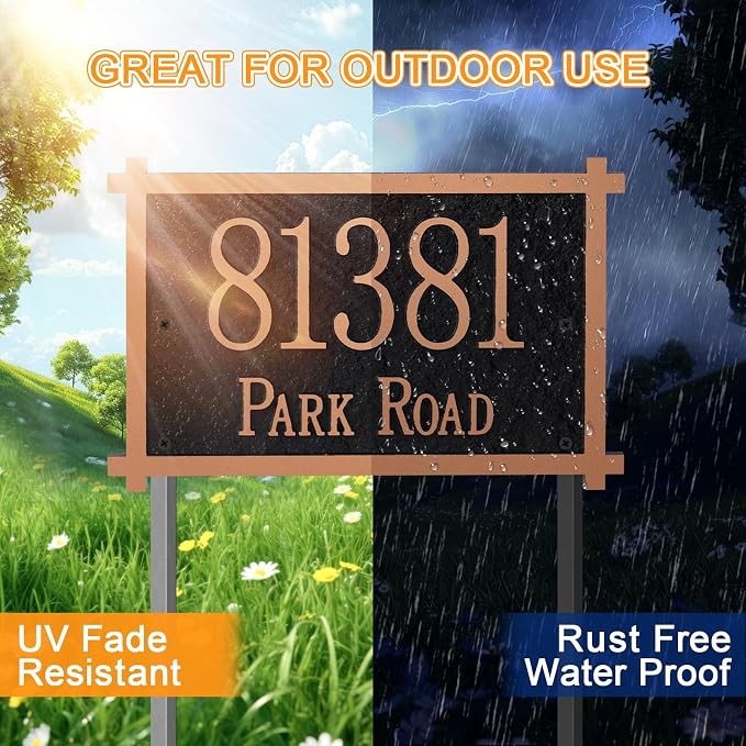 Customizable Address Sign - LAWN MOUNTED Plaque Outdoor House Number Ideal for Home and Garden Décor Style 5
