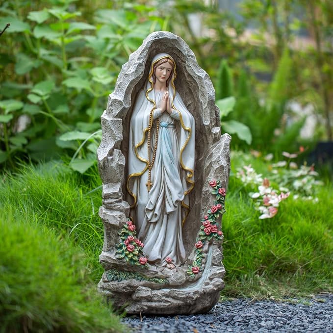 Grace4Joy Our Lady of Lourdes Statue - 18 Inches Virgin Mary Statue Catholic Garden Decor, Our Lady of Lourdes Grotto Sculpture for Home Yard Patio Lawn Hallway Decor