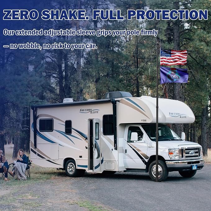 25FT RV Telescoping Flag Pole Kit, Heavy Duty 11-Gauge Aluminum Flagpole with Tire Mount Base, Portable Flag Kit for Camping, Tailgating, Trailer, and Outdoor Use