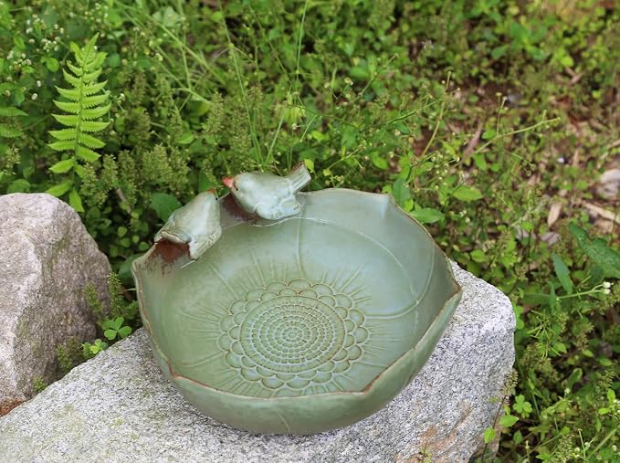 Bird Bath with Solar Fountain Bubbler, 10.1" Solar Bird Bath Fountain for Outdoors, Ceramic Bird Bath Bowl for Garden, Patio, Balcony & Yard Decor