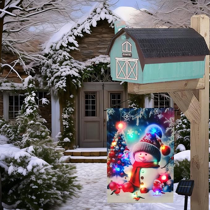 solar garden flag lights outdoors garden flag 12X18 double sided, solar sall yard flag, winter outside decorations