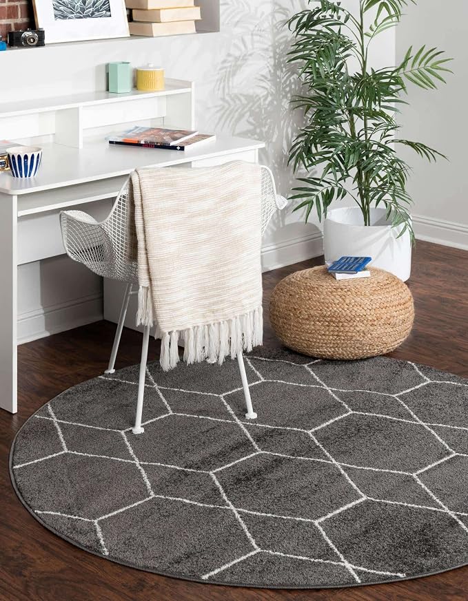 Unique Loom Trellis Frieze Collection Area Rug - Geometric (12' Round Dark Gray/Ivory)