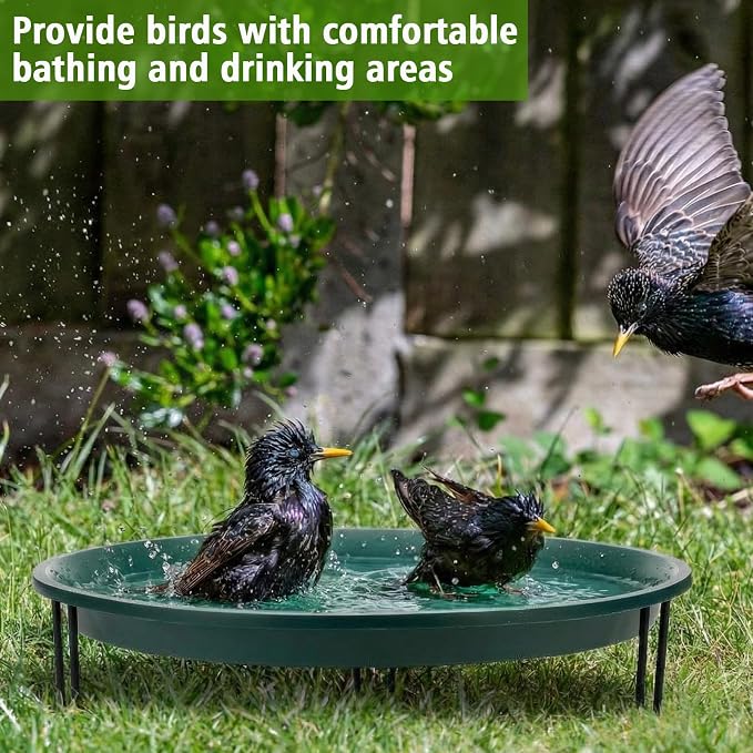 14.37'' Ground Bird Bath for Outside Large Bird Bath Bowl for Patio Garden or Deck Floor Standing Black Steel Wire Stand with Dish Outdoor Feeder Water(Green)