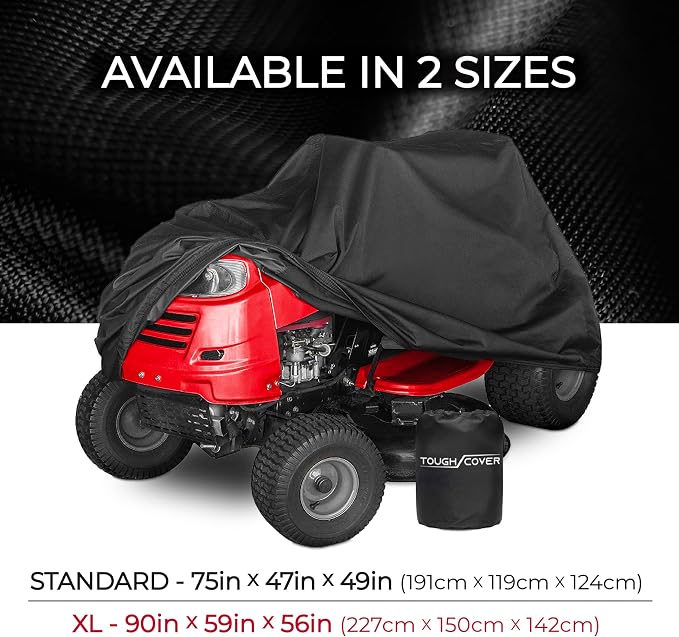 Tough Cover Riding Lawn Mower Cover - 90x56x59 in Black - Waterproof Protection for Zero Turn Mowers - UV & Snowproof Shield for Outdoor Storage - Drawstring Strap & Dust Guard for Tractor Accessories
