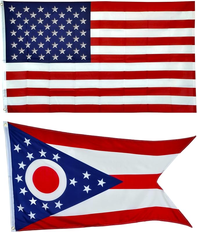 Shop72 American Flags for Outside, Set of Ohio State with 3x5 American Flag, For Outdoor and Indoor, Allegiance to USA, This Garden Banner Made Heavy Duty, Bandera De Estados Unidos