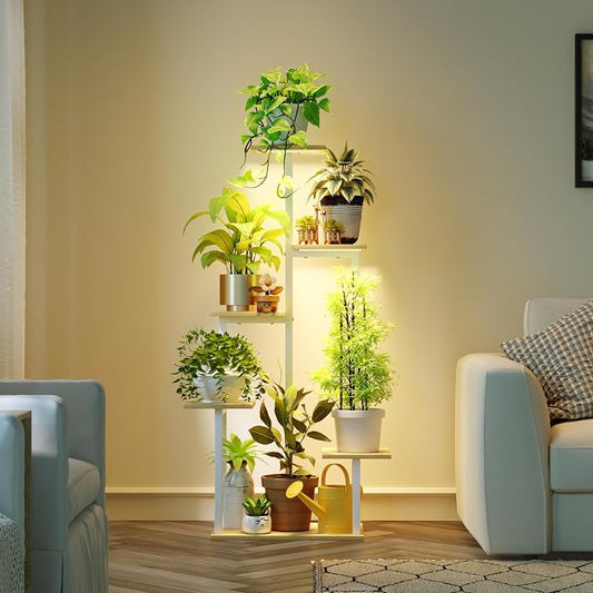 Plant Stand Indoor with Grow Lights - Tiered Corner Shelf Small Metal Lighted Flower Rack Multiple