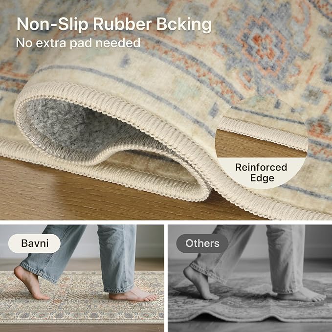 2.5x6 Kitchen Runner Rug, Washable Non Slip, Earth Yellow | Vintage Floral Design, Spill Resistant Lightweight Low Pile Carpet for Hallway, Bedroom, Laundry Room, Bathroom