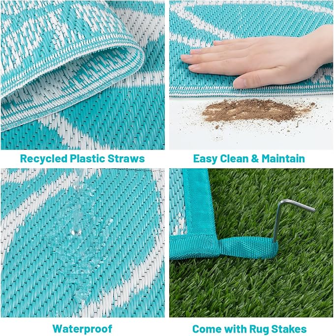HEBE Waterproof Outdoor Rug 5x8 for Patios, Floral Reversible Plastic Straw Rug Patio Mat, Indoor Outdoor Carpet RV Mat Camping Rug for Deck, Camper, Porch, Balcony, Backyard, Picnic