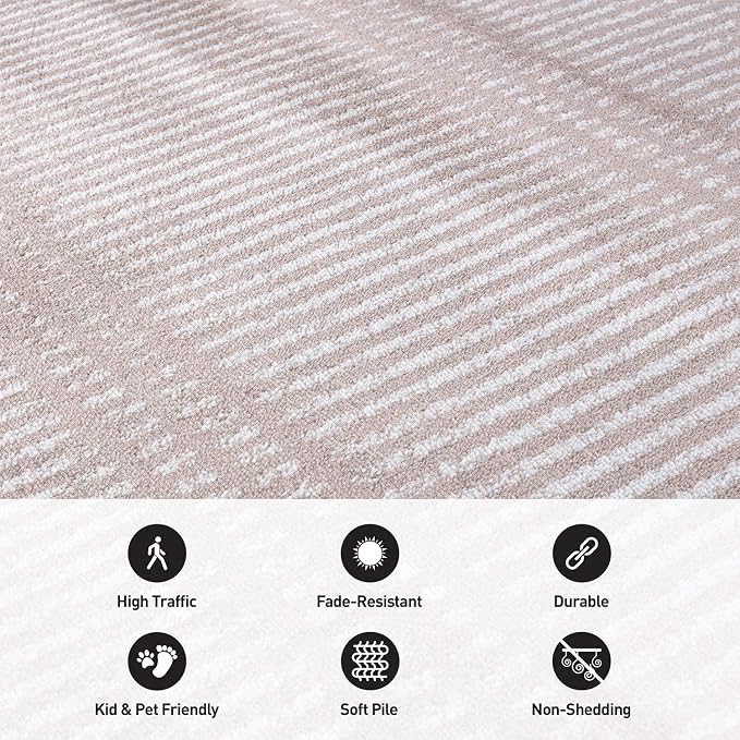 Rugshop Contemporary Stripe Lines High Traffic Area Rug Beige 7'10" x 10' | Rectangular, Size 7'10" x 10', Living Room, Bedroom, Dining Room, Home Office, Kitchen, Entryway, Hallway, Nursery, Kids Room