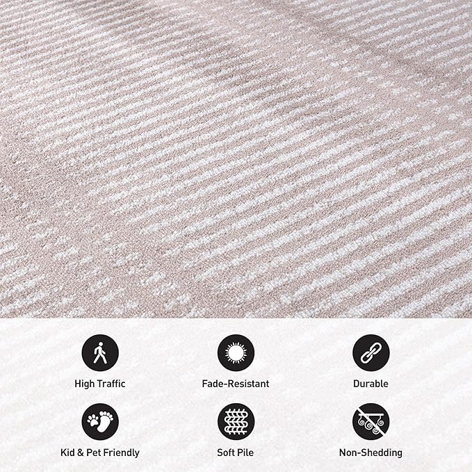 Rugshop Contemporary Stripe Lines High Traffic Area Rug Beige 5' x 7' | Rectangular, Size 5' x 7', Living Room, Bedroom, Dining Room, Home Office, Kitchen, Entryway, Hallway, Nursery, Kids Room
