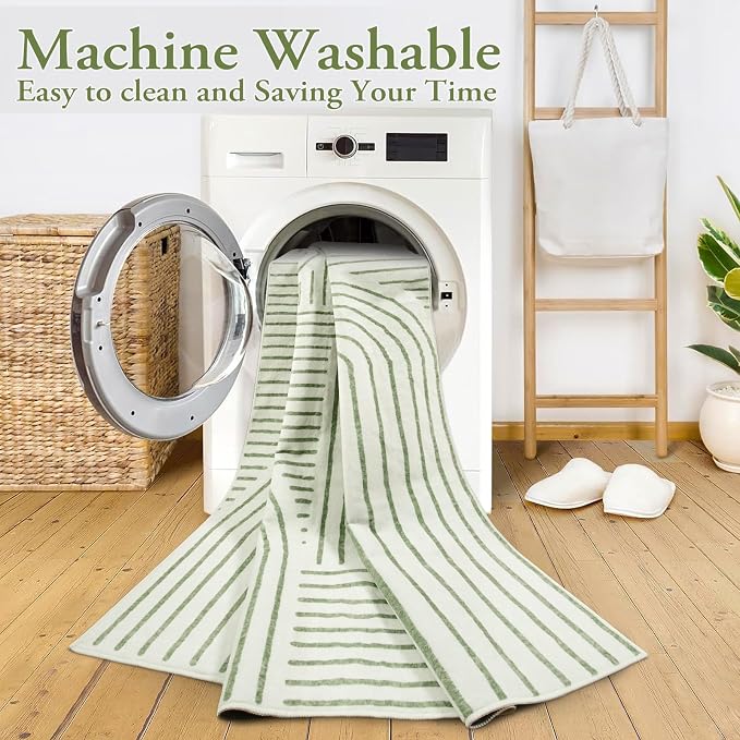 Lahome Abstract 6x9 Area Rugs, Soft Green Boho Rug for Living Room Bedroom | Ultra-Thin Non Slip Rainbow Boho Green Washable Throw Carpet for Dining Room Office Darrell, Green