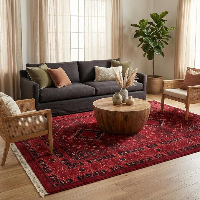 Unique Loom Tekke Collection Area Rug - Sheibani (9' x 12' Rectangle, Red/ Black)