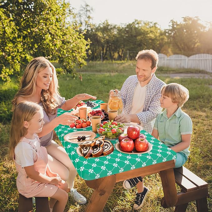 misaya Rectangle Vinyl Table Cloth, Elastic Fitted Tablecloth with Flannel Backing, Waterproof Plastic Table Cover Fits 6 Foot Folding Tables for Picnic, Camping, Indoor and Outdoor (Green, 30" x 72")