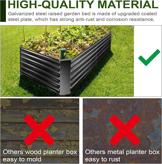 Metal Raised Bed Garden Bed Kit, 6x3x2ft Tall Galvanized Planter Raised Garden Boxes Outdoor, Large Metal Raised Garden Beds for Flowers, Vegetables, Herbs