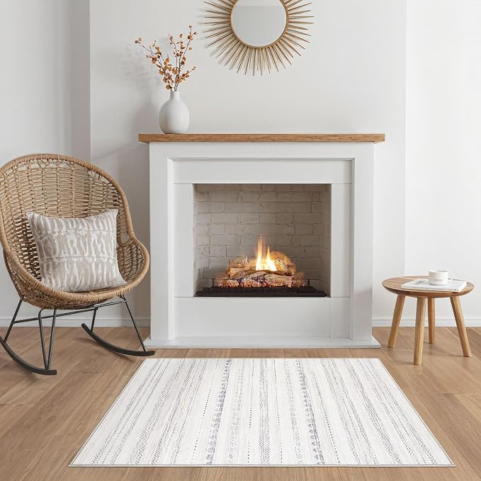 Nakagishi Boho 2x4 Washable Area Rug Non Slip Carpet for Entryway Gray | Pet & Kid Friendly, Machine Washable, Low Pile Carpet for Kitchen Hallway Daily Home Decor,Farmhouse Neutral Moroccan
