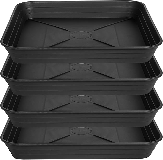 4 Pack Square Plant Saucer Tray 8 inch, 6 8 10 12 14 16 18 20 inch Heavy Duty Plastic Square Plant Saucers for Indoors Outdoor, Flower Planter Drip Trays for Pots, Seed Starting Tray