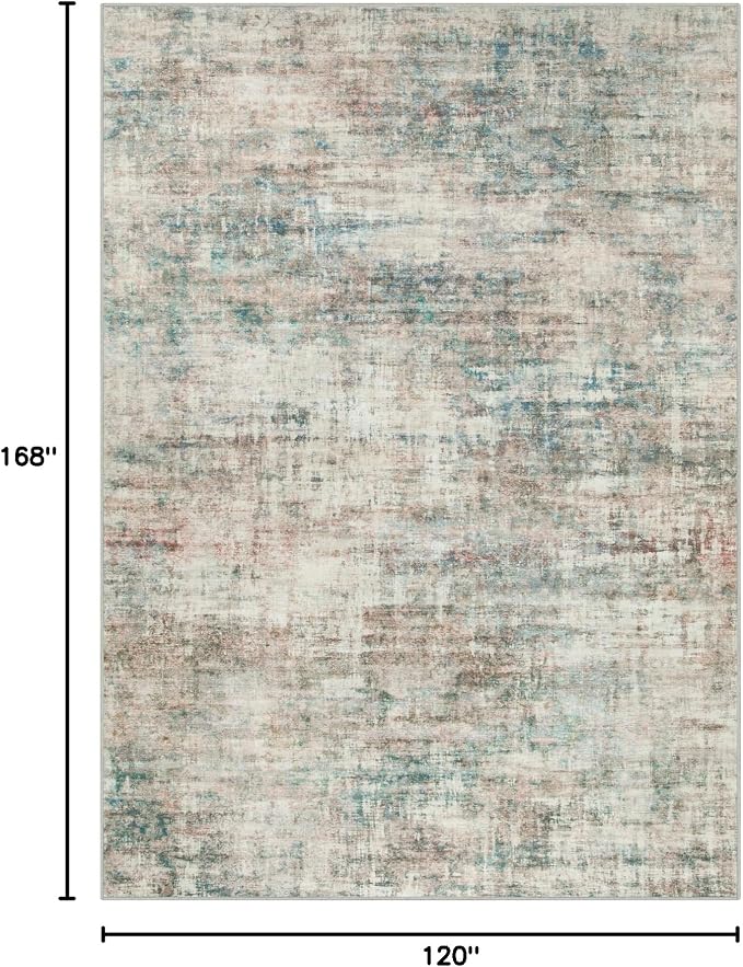 10x14 Area Rugs for Living Room: Washable Abstract Multi Color Carpet | Non-slip TPE backing makes this washable soft low-pile rug safe & durable, Pet-friendly decor for dining room,nursery,office