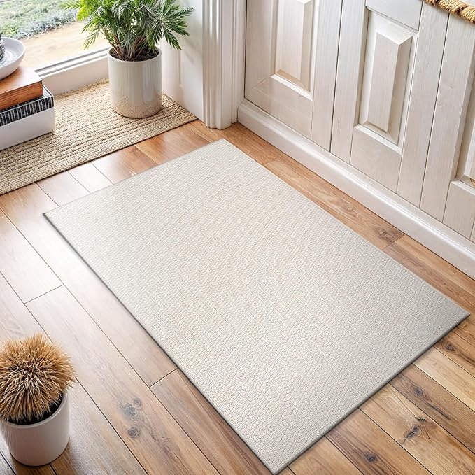 Luul Home Easy Jute Rugs 2x3 White Color Living Room Indoor Outdoor Door Mat for Farmhouse Patio and Kitchen Rug High Traffic Washable Easy to Clean Solid Boho Woven Design Outside Carpet (2 x 3)