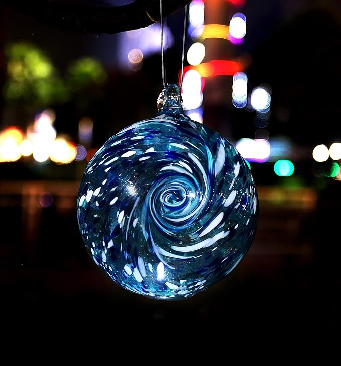 6-Inch Solar Powered Hanging Galaxy Glass Gazing Ball Outdoor Garden Decoration (Aqua-Blue)