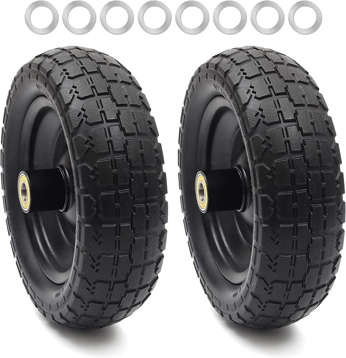 AR-PRO (2-Pack) 10" Flat Free Solid Tire and Wheel - with 5/8" Axle Bore Hole, 2.1" Offset Hub for 10 Inch Wheelbarrow Wheels - Compatible with Garden Cart,Trolleys,Hand Trucks and Yard Trailers | 5/8" Axle Bore Hole, 2.1" Offset Hub, for Wheelbarrow T...