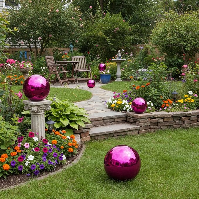 Decorative Garden Gazing Ball, Stainless Steel Globe Mirror Sphere, Reflective Garden Balls Gazing Ball Shiny Home Indoor Ornament (Dia: 10 inch)