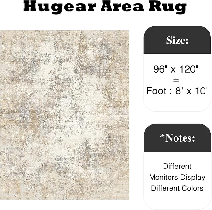 8x10 Beige Brown Modern Abstract Washable Area Rug for Living Room | Low Pile, Non Slip, Modern Abstract Style, Soft Large Area Rug for Living Room, Bedroom, Dining Room, Office, Home Decor