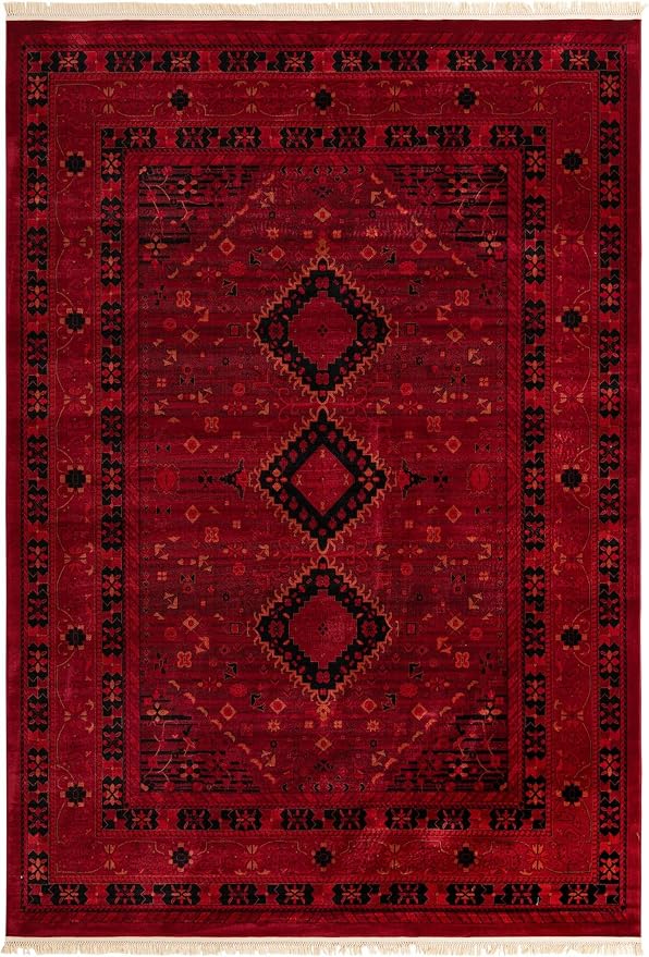 Unique Loom Tekke Collection Area Rug - Sheibani (10' x 14' 1" Rectangle, Red/ Black)