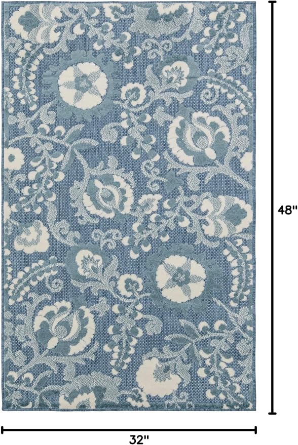Nourison Home Aloha Blue 2'8" x 4' Area Rug - Easy Clean, Non Shedding, Bed Room, Living Room, Dining Room, Kitchen (3' x 4')