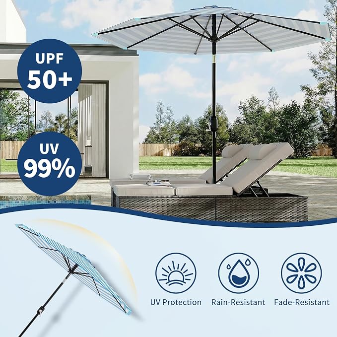 Garvee 9FT Patio Umbrella - Outdoor Table Umbrella with Smooth Crank Lift, Push Button Tilt and 8 Sturdy Ribs - Market Umbrella UV Protection Waterproof for Pool, Deck, Yard, Garden