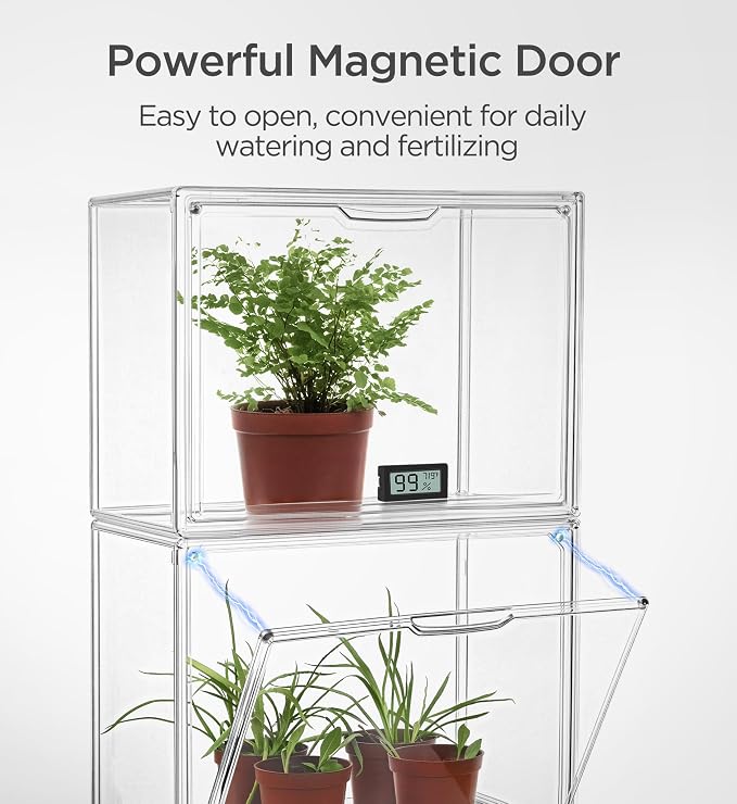 HBlife Mini Greenhouse for Indoor, Clear Stackable Green House with Magnetic Waterproof Door for Small Plants Nursery Germination, Tabletop Portable Greenhouse, 14.1x8.6x10.6 Inch (5 Pack)