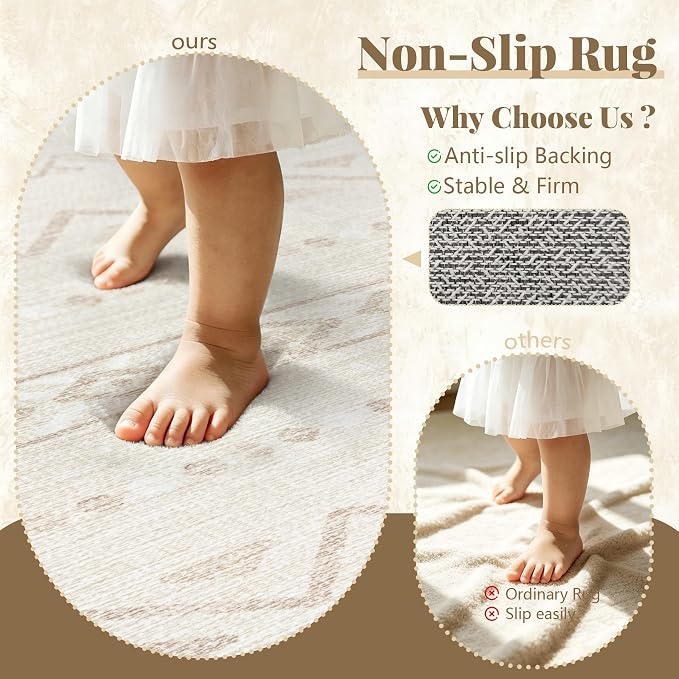 Zomfy Washable Rug 8x10 Area Rugs for Living Room(CreamBeige, 8'x10') | Geometric Boho Modern Rugs Large Non Slip Soft Carpet Low Pile No Shedding Print Rug for Bedroom Dining Room Home Office