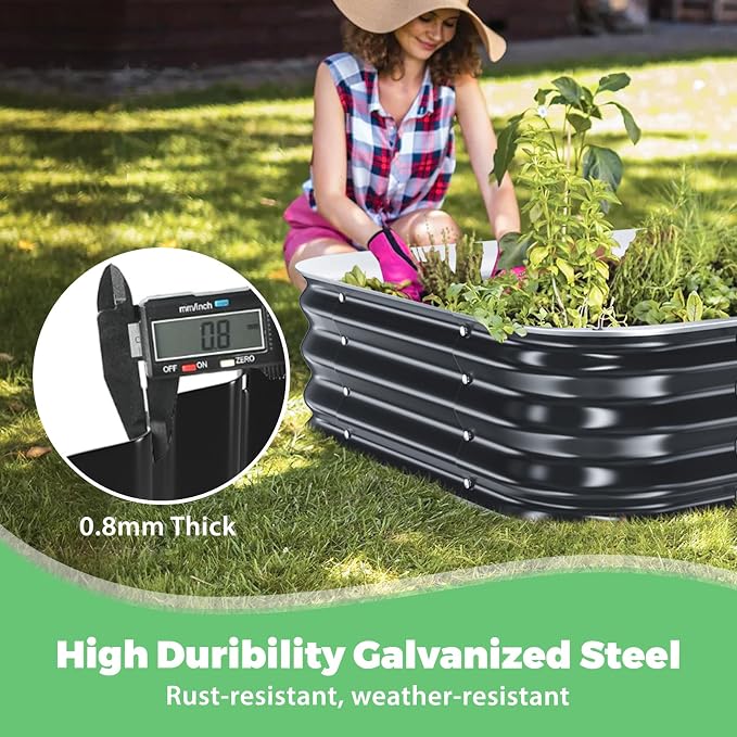 Galvanized Raised Garden Bed, 4x4x1ft Garden Planter Bed Outdoor, Heavy Duty Rustproof Steel Raised Bed Kit for Gardening Vegetables Fruits Flowers Grow Black