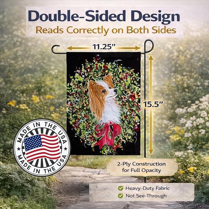 Caroline's Treasures SS8953GF Christmas Wreath Papillon Garden Flag Mailbox Flag Decorative Yard Flag Banner Outside Patio Artwork Yard Flower Beds, Garden Size, Multicolor