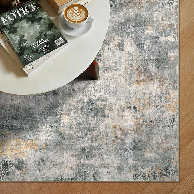 Lahome Modern Abstract 9x12 Area Rugs for Living Room, Washable Living Room Rug for Bedroom Low Pile Non Slip, Grey Soft Indoor Accent Carpet for Dining Room Table Apartment