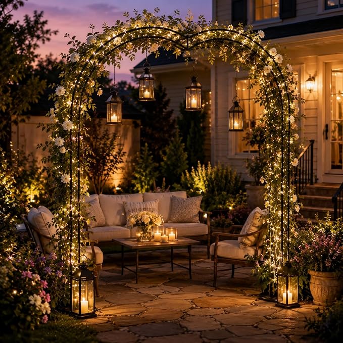 Metal Garden Arch, 98.5" W x 90.5" H Heavy Duty Metal Garden Arch Trellis for Climbing Plants
