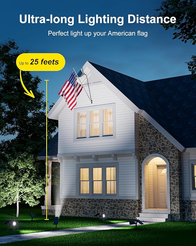 4 Pack Solar Spotlights Outdoor Waterproof for Tree, Statue, Flower, Pot, Bush, Wall, Bright LED Outside Landscape Flood Lights for Security Uplighting Yard, Garden, Driveway, Walkway, House, Fence
