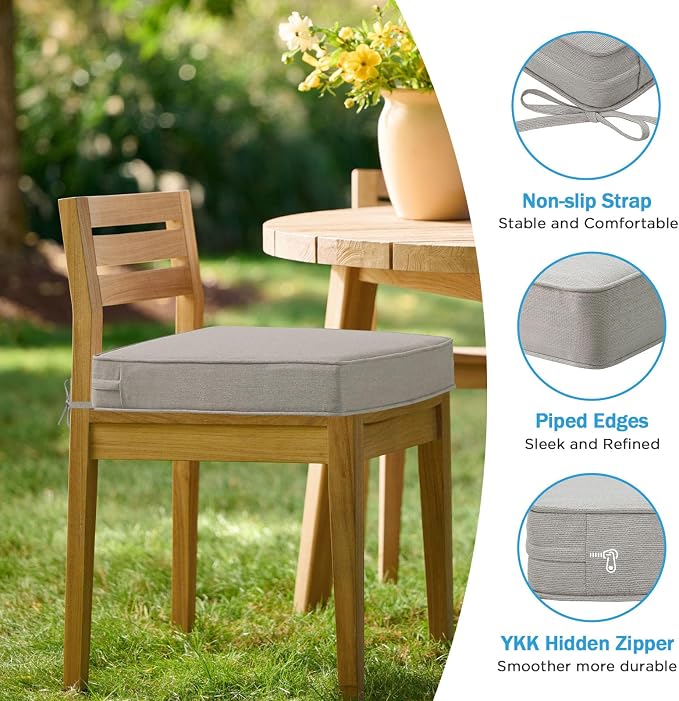 19 x 19 Inch Sunbrella Outdoor Chair Cushions with Tie Straps, Set of 4 Thick Water Repellent Square Patio Chair Pads for Garden Lawn Patio Furniture, Specrtum Pebble
