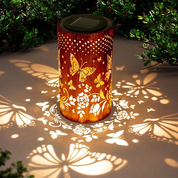 DIBIEECN Butterfly Solar Lanterns Outdoor Waterproof, Gifts for Women | Birthday Gifts for Women, Mom & Grandma, Outdoor Garden Decor, Metal Hanging Lights, IP65 Waterproof, LED Decorative Lantern