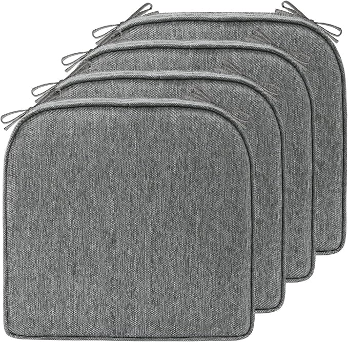 17 x 16 Inch Outdoor Chair Cushions with Tie Straps, Set of 4 Thick Water Repellent Round Patio Chair Pads for Garden Lawn Patio Furniture, Linenweave Gray
