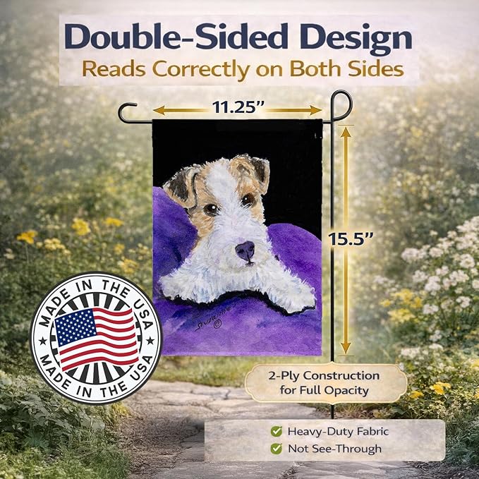 Caroline's Treasures SS8971GF Fox Terrier Garden Flag Mailbox Flag Decorative Yard Flag Banner Outside Patio Artwork Yard Flower Beds, Garden Size, Multicolor