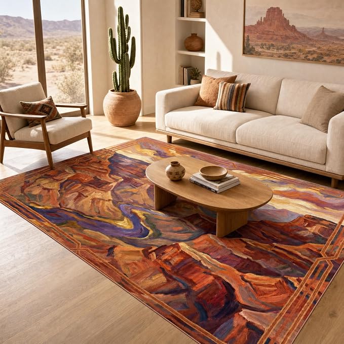 Southwestern Area Rug 5x7 Brown Rustic Western Rugs Carpet for Living Room