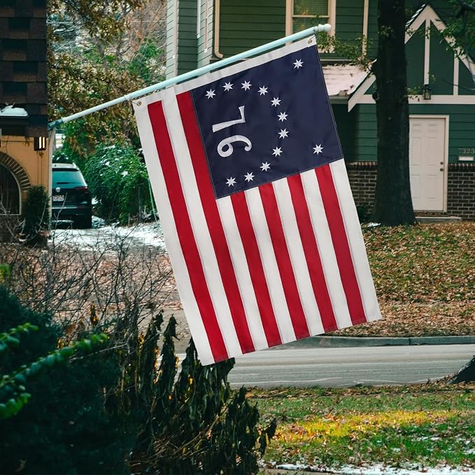AMZFLAG 76 Bennington Flag 3x5 ft Outdoor, Embroidered 1776 Betsy Ross Flags for 250 Anniversary Outside, Heavy Duty Bennington US USA Flag with 2 Brass Grommets